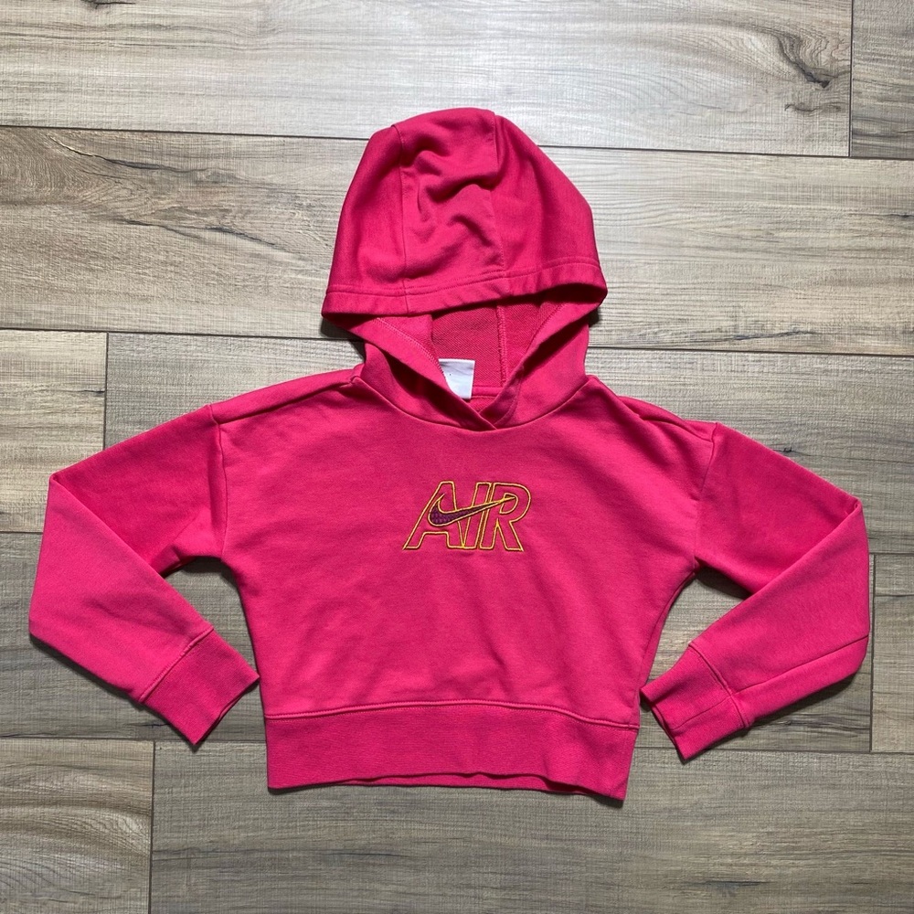 Nike Girls Long Sleeve Cropped Hooded Sweatshirt Size A Pink Air Logo DM8372-666